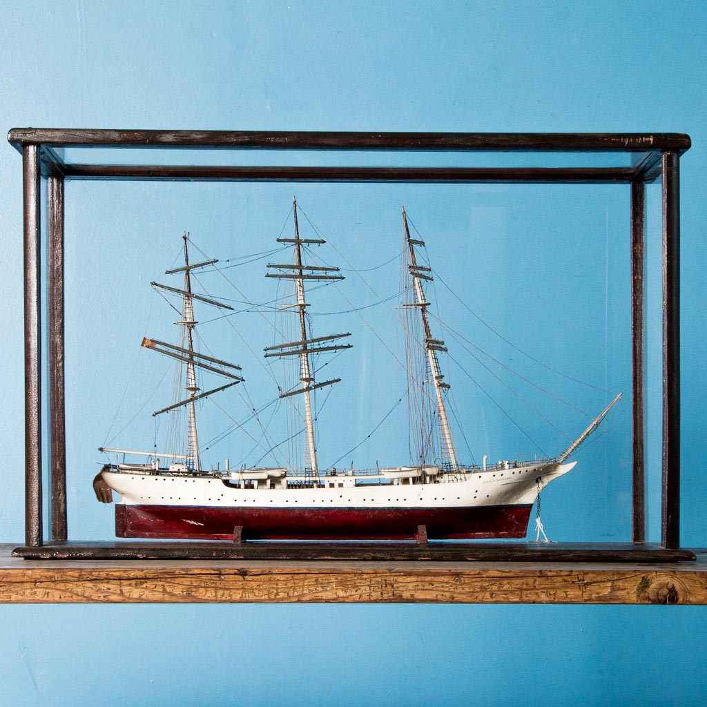Antique 19th Century Model Ship In Glass Case