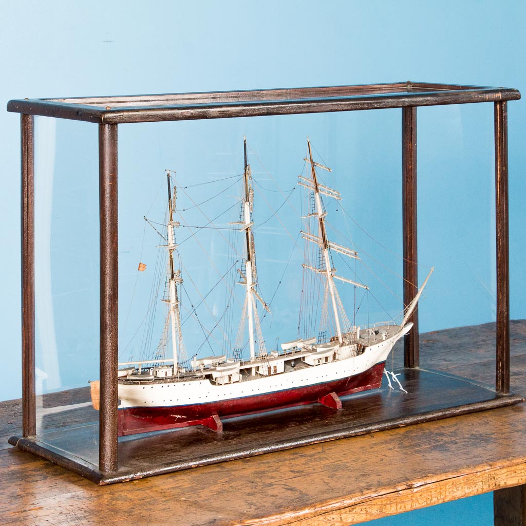Antique 19th Century Model Ship In Glass Case