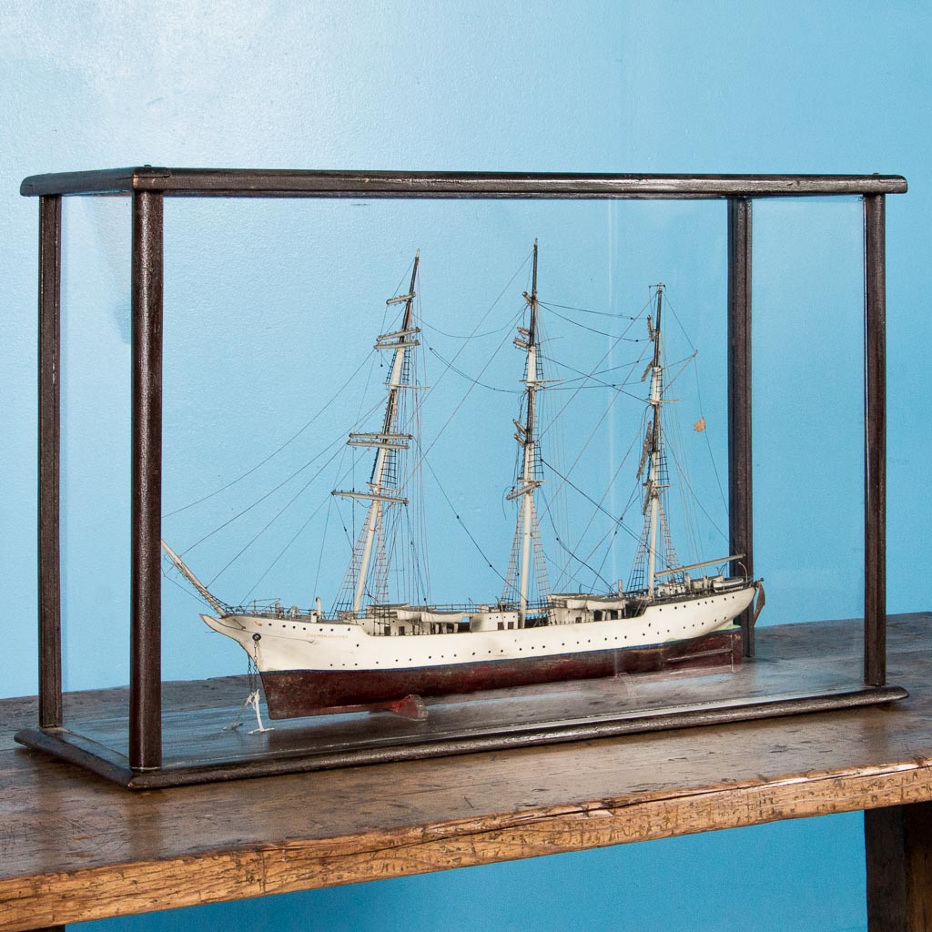 Antique 19th Century Model Ship In Glass Case