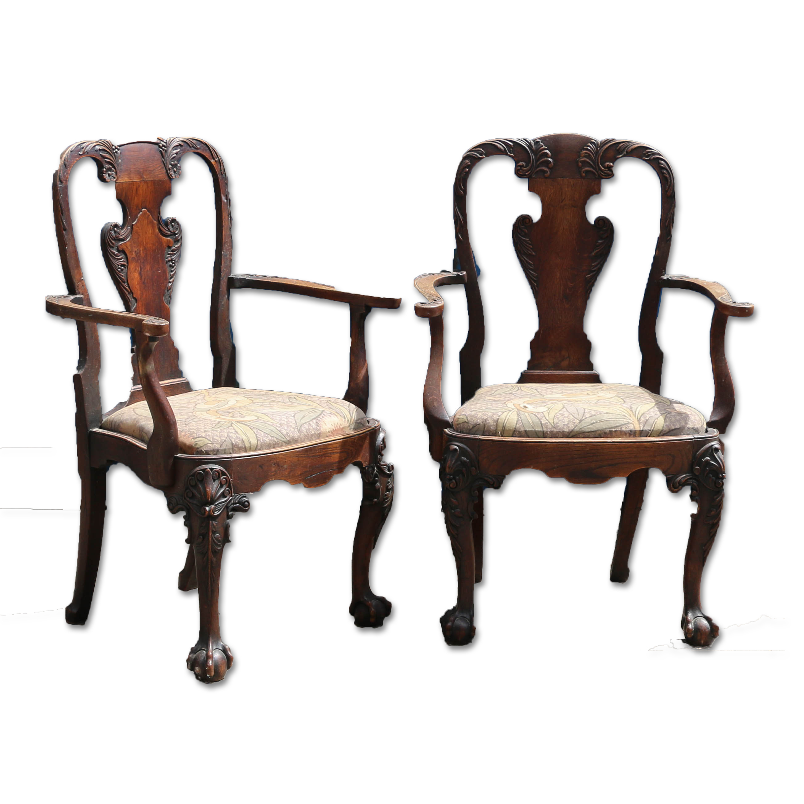 Pair Of Antique Arm Chairs With Ball And Claw Feet