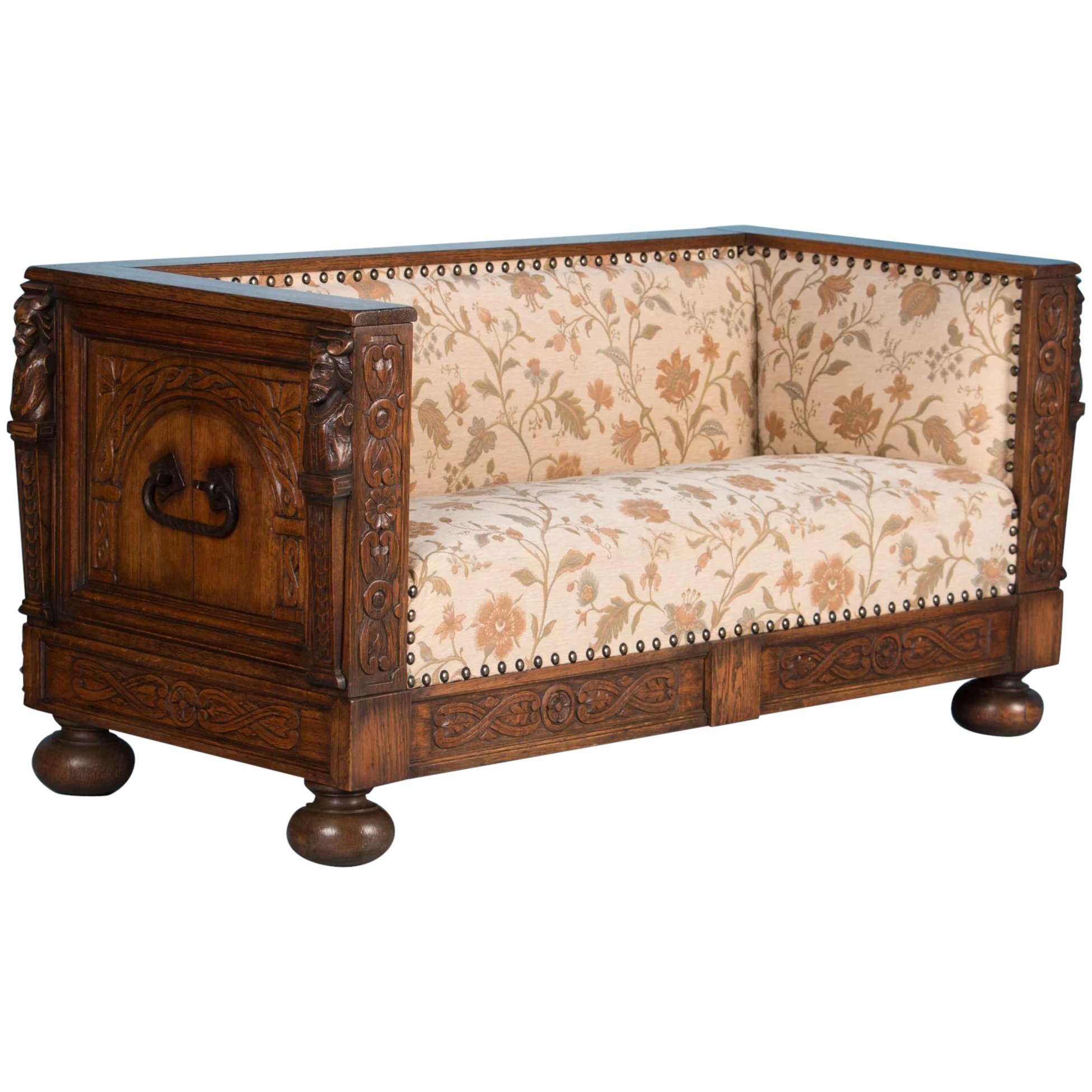 Antique Heavily Carved Antique Oak Sofa