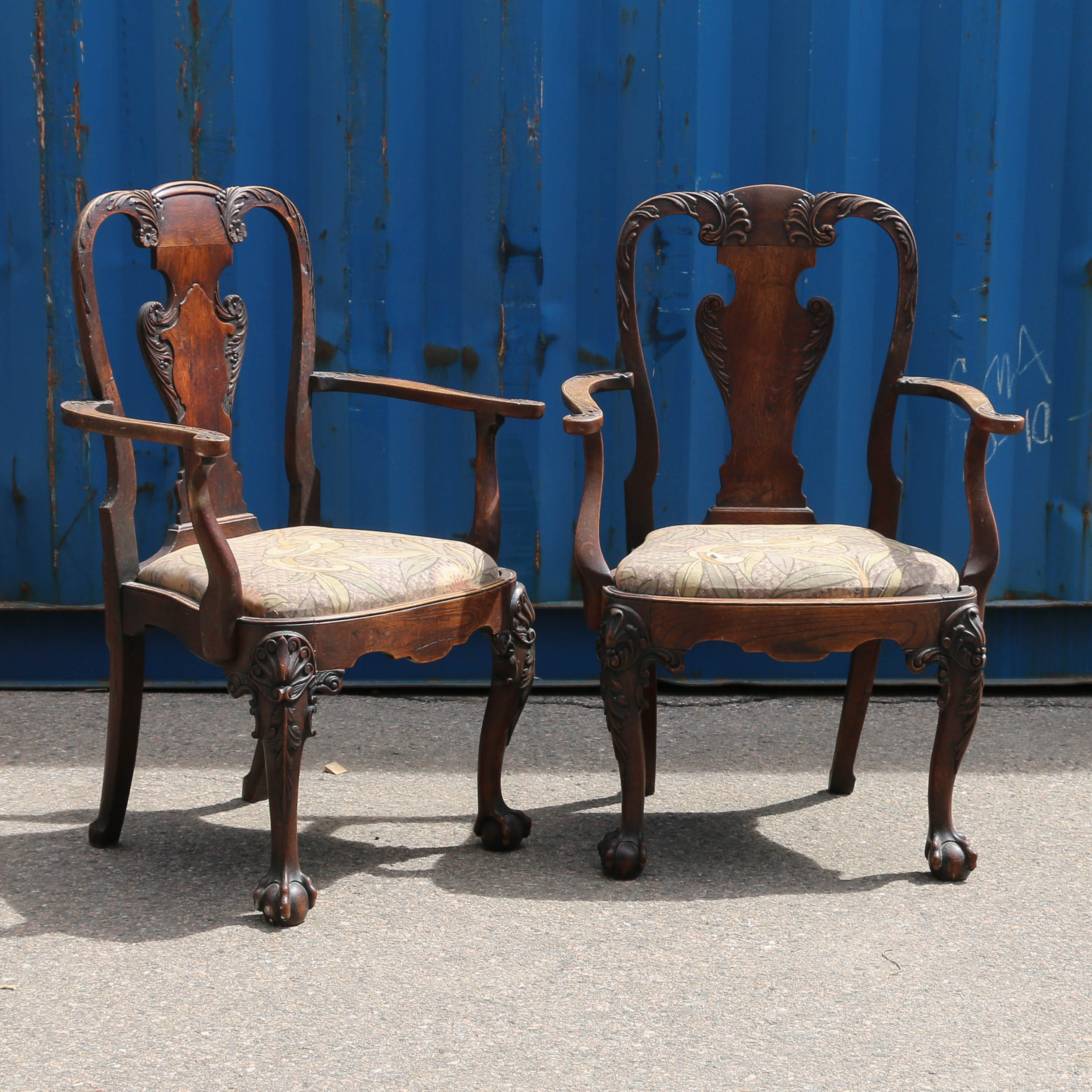 Pair Of Antique Arm Chairs With Ball And Claw Feet Pair Of Antique Arm Chairs With Ball And Claw Feetreturn To
