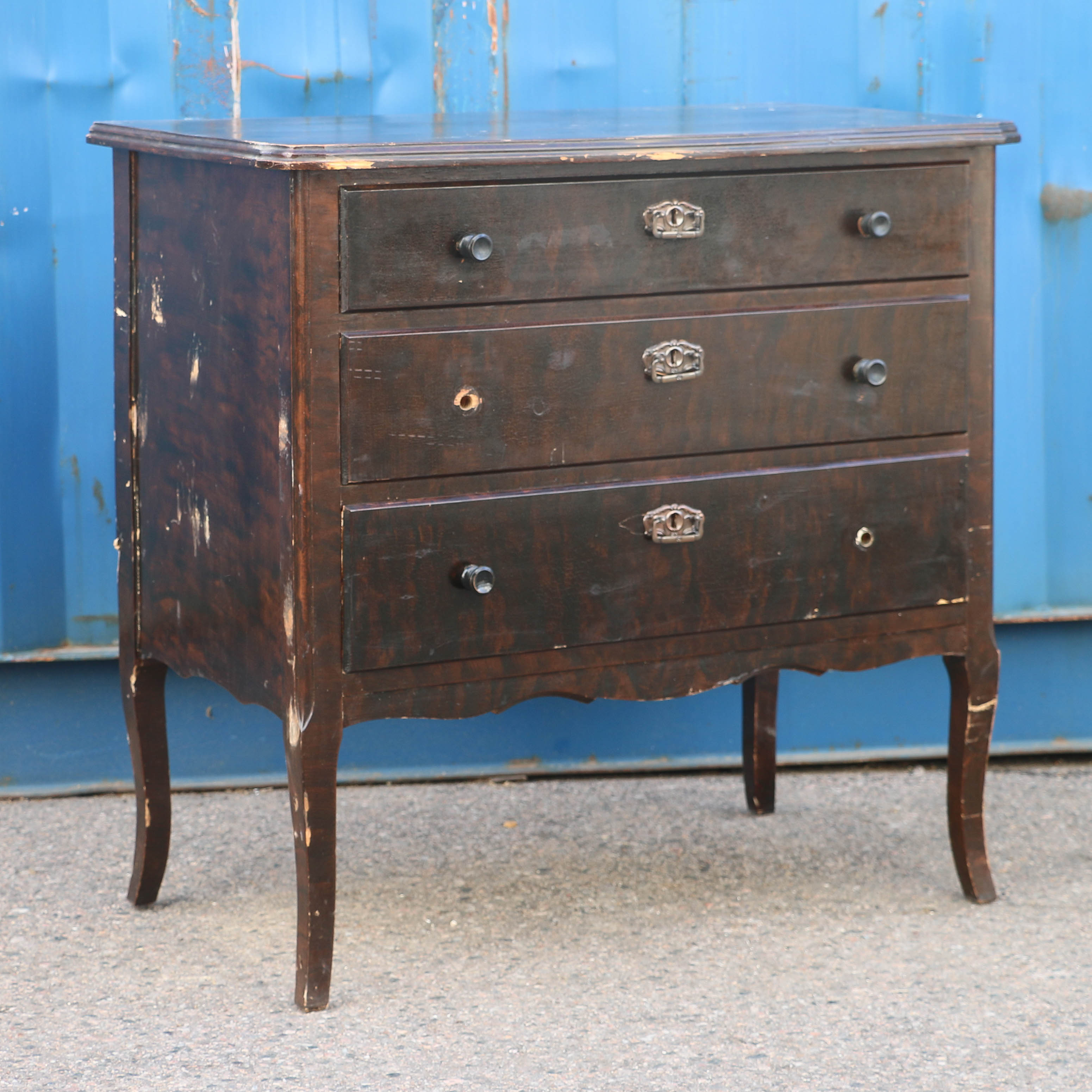 Small Antique Pine Swedish Chest Of Drawers With Painted Wood Grain