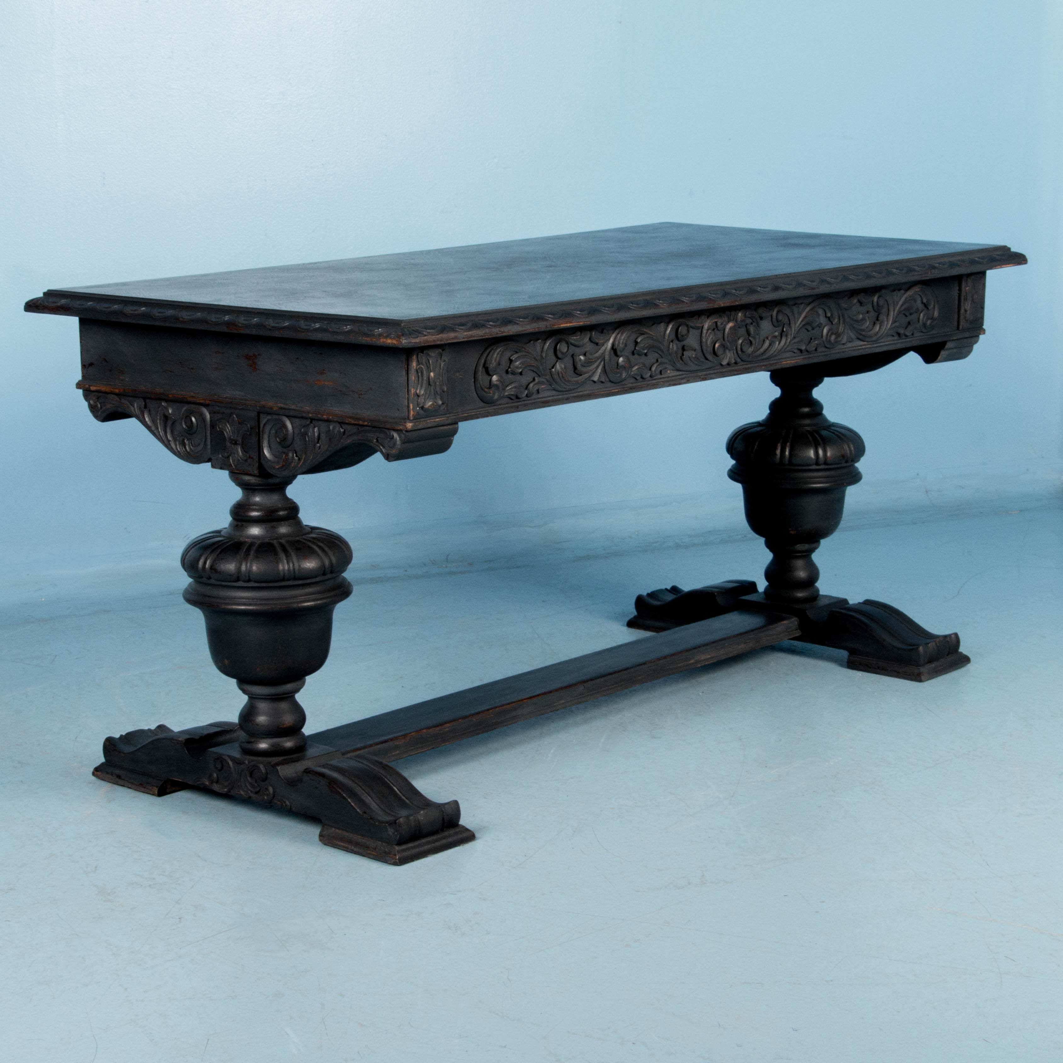 Antique Hand Carved Library Table Desk From Denmark Painted Black | eBay