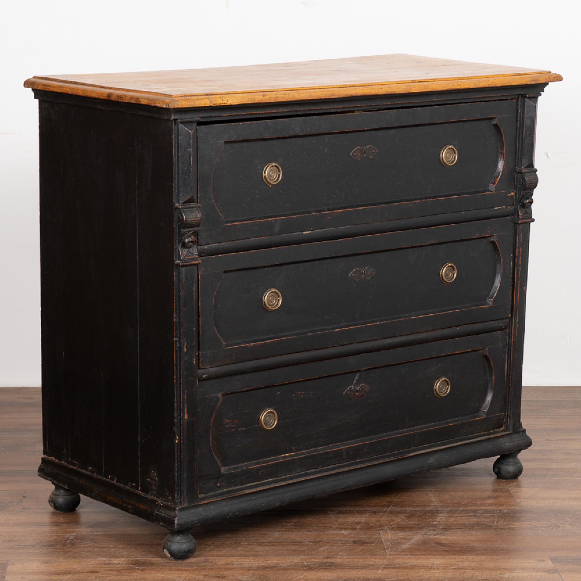 Large Black Chest of Three Drawers from Hungary, circa 1880