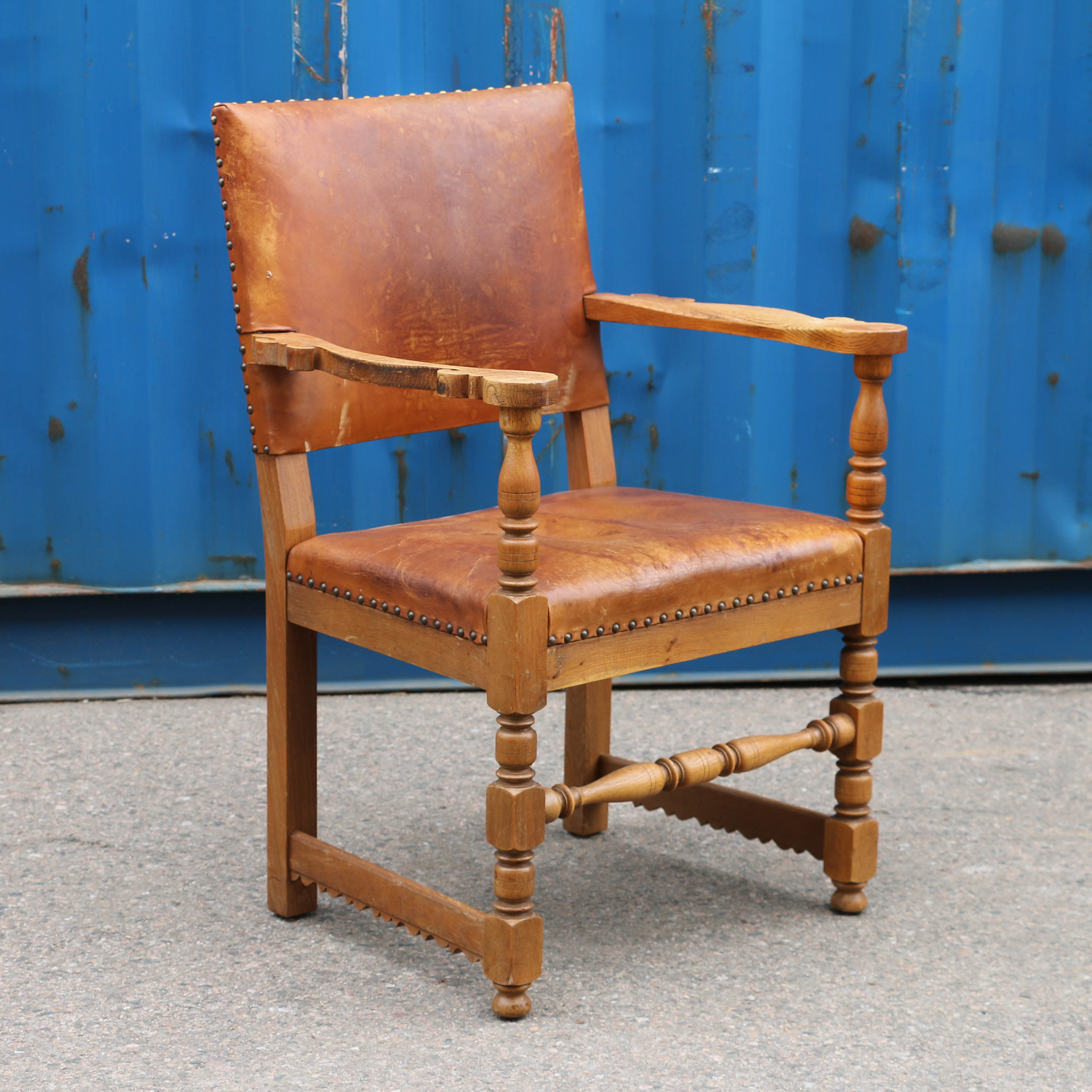About Overview Custom Work Project, Antique Oak Chair With Leather Seat
