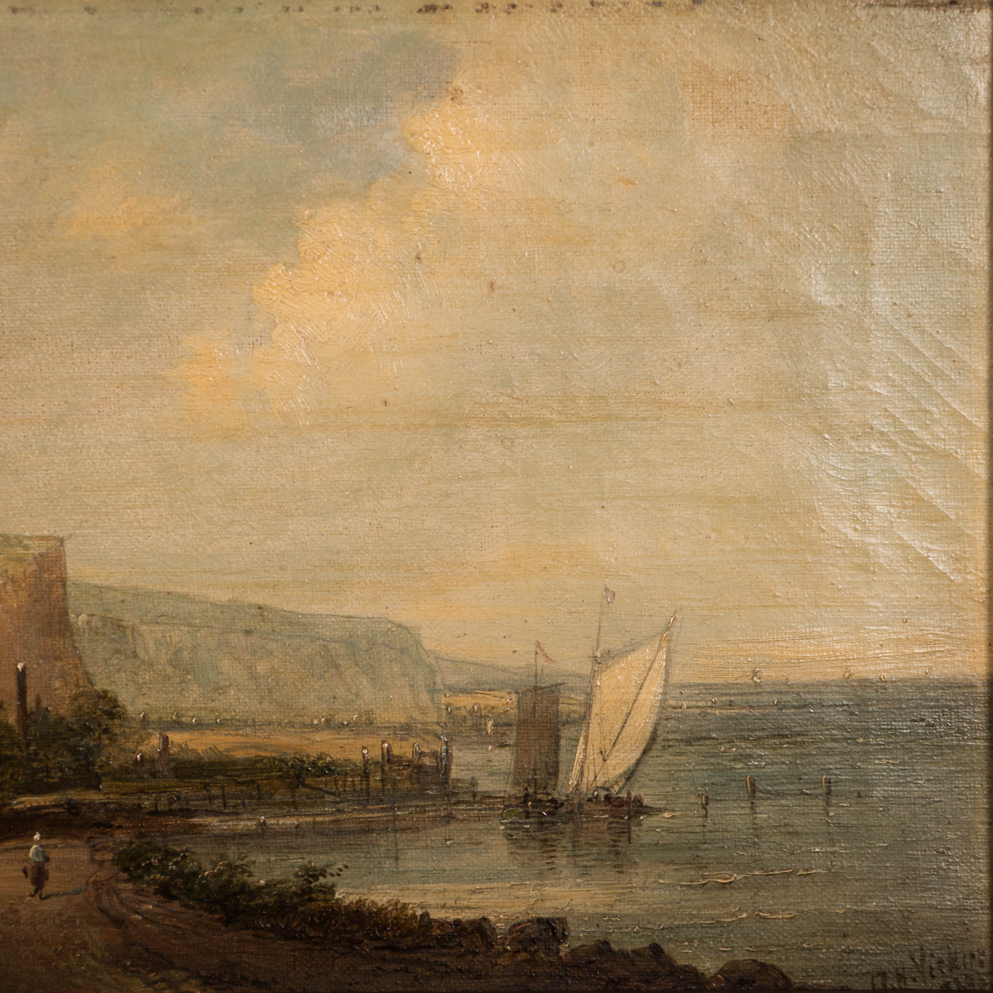 Antique English Oil on Canvas Painting, Cliffs of Dover, Signed Alfred